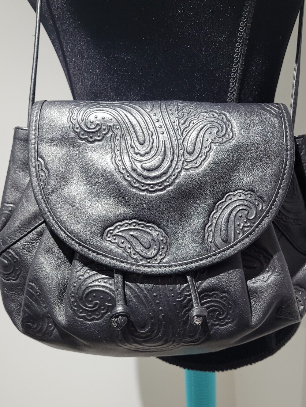 Holt Renfrew Women's Black Embossed Paisley Crossbody Bag Made in Italy